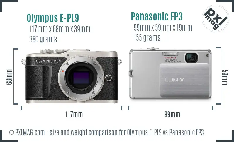 Olympus E-PL9 vs Panasonic FP3 size comparison