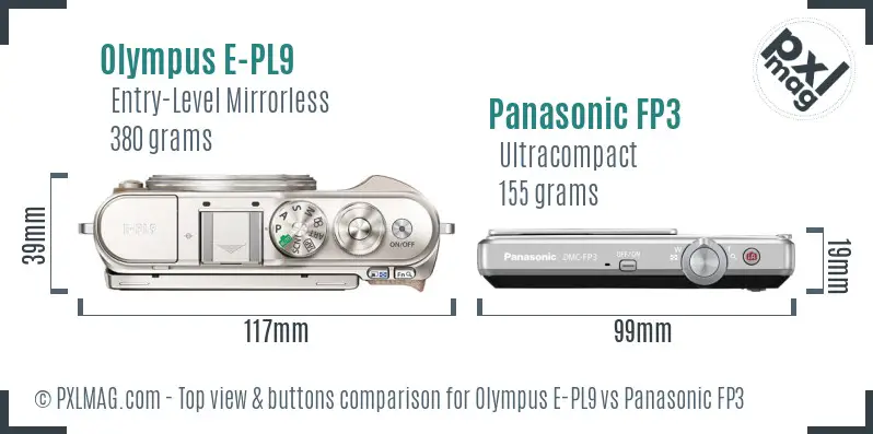 Olympus E-PL9 vs Panasonic FP3 top view buttons comparison