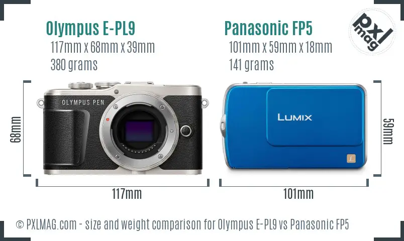 Olympus E-PL9 vs Panasonic FP5 size comparison