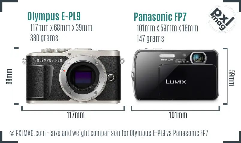 Olympus E-PL9 vs Panasonic FP7 size comparison