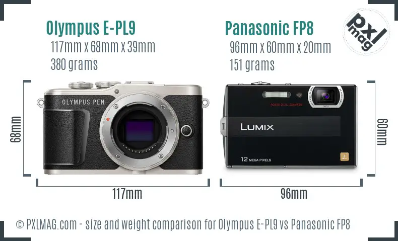 Olympus E-PL9 vs Panasonic FP8 size comparison