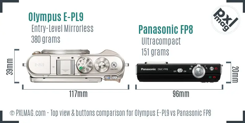 Olympus E-PL9 vs Panasonic FP8 top view buttons comparison