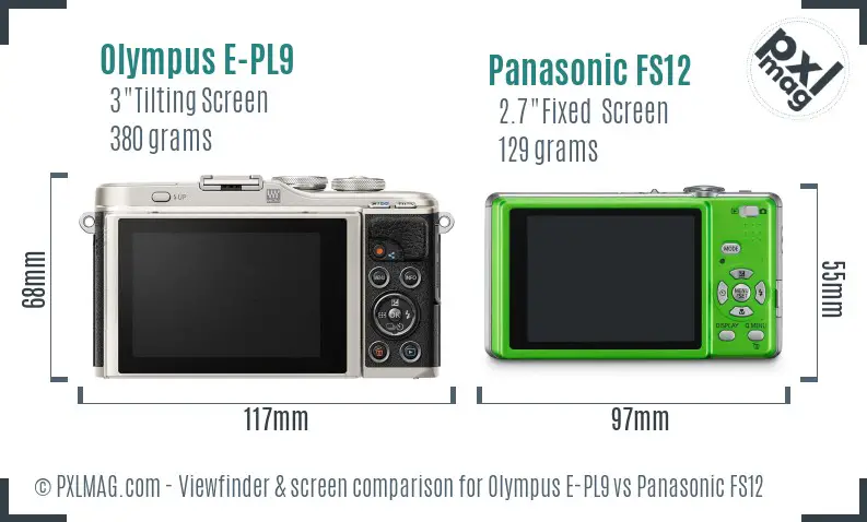 Olympus E-PL9 vs Panasonic FS12 Screen and Viewfinder comparison