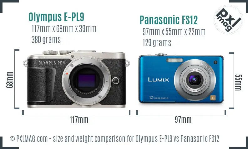 Olympus E-PL9 vs Panasonic FS12 size comparison