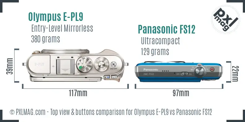 Olympus E-PL9 vs Panasonic FS12 top view buttons comparison