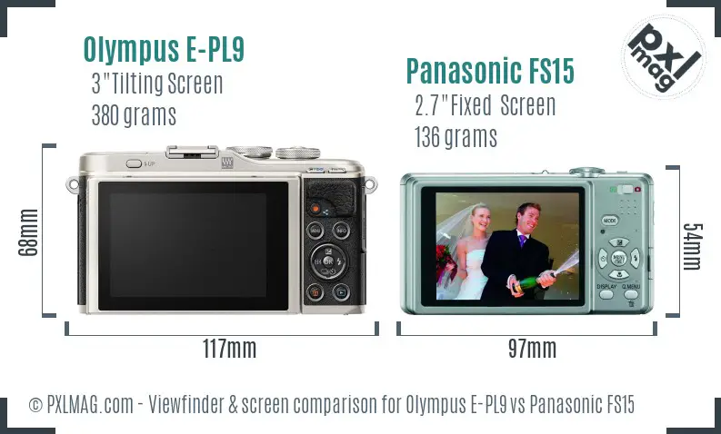 Olympus E-PL9 vs Panasonic FS15 Screen and Viewfinder comparison