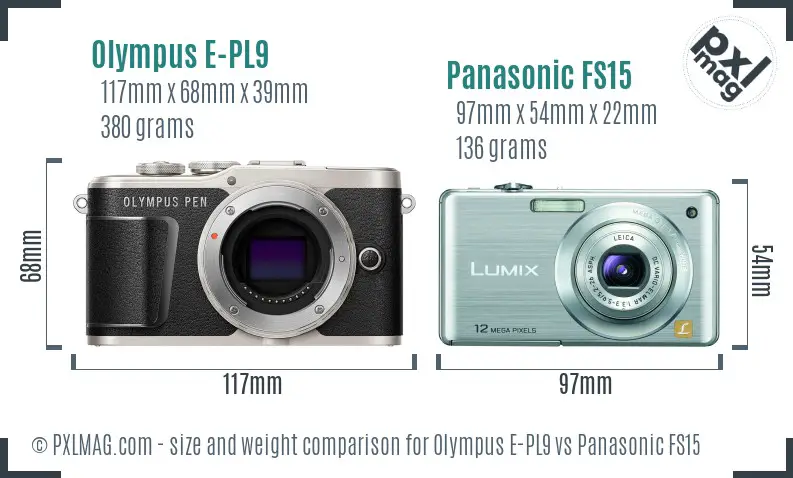 Olympus E-PL9 vs Panasonic FS15 size comparison