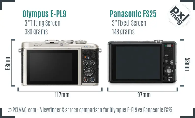 Olympus E-PL9 vs Panasonic FS25 Screen and Viewfinder comparison