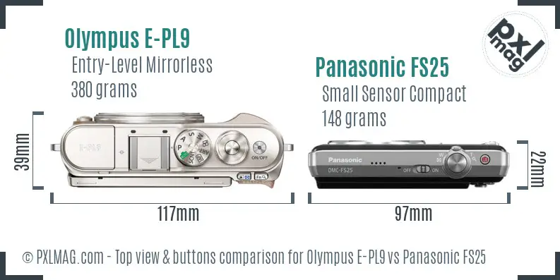 Olympus E-PL9 vs Panasonic FS25 top view buttons comparison
