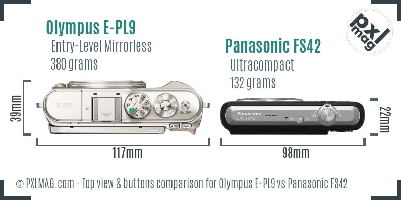 Olympus E-PL9 vs Panasonic FS42 top view buttons comparison