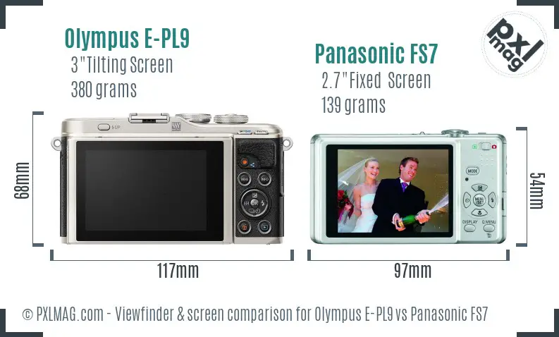 Olympus E-PL9 vs Panasonic FS7 Screen and Viewfinder comparison