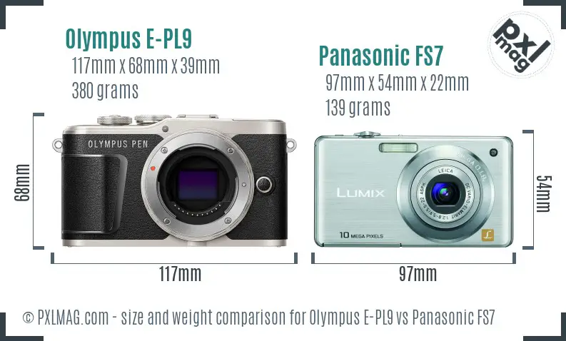 Olympus E-PL9 vs Panasonic FS7 size comparison