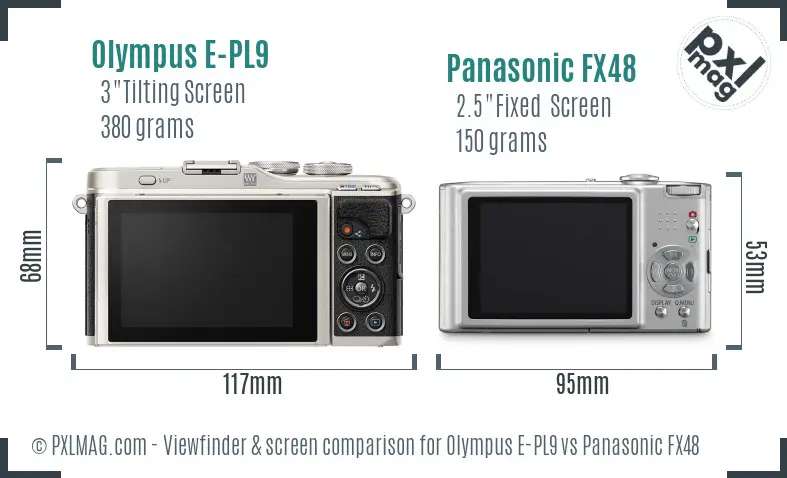 Olympus E-PL9 vs Panasonic FX48 Screen and Viewfinder comparison
