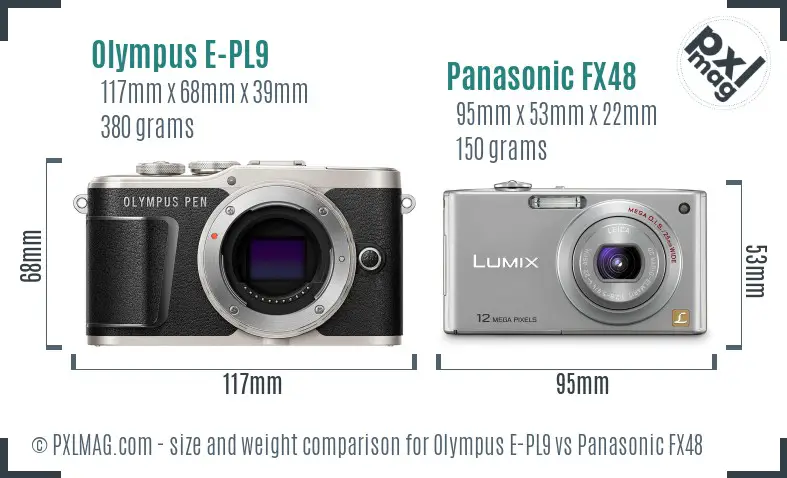 Olympus E-PL9 vs Panasonic FX48 size comparison