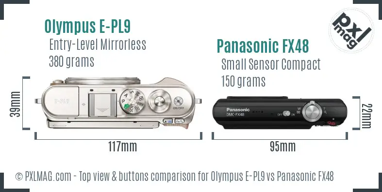 Olympus E-PL9 vs Panasonic FX48 top view buttons comparison