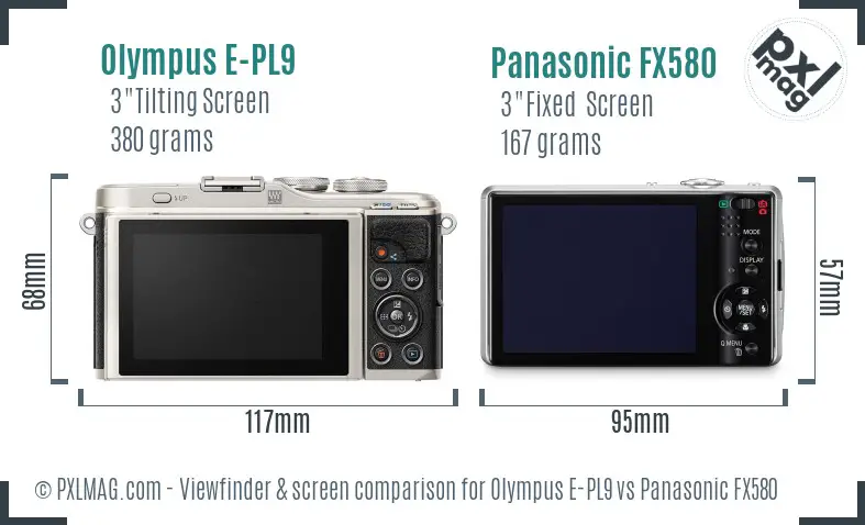 Olympus E-PL9 vs Panasonic FX580 Screen and Viewfinder comparison