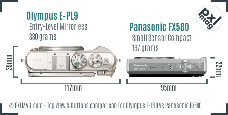 Olympus E-PL9 vs Panasonic FX580 top view buttons comparison