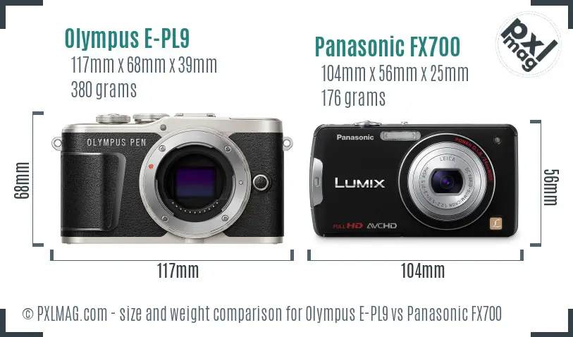 Olympus E-PL9 vs Panasonic FX700 size comparison