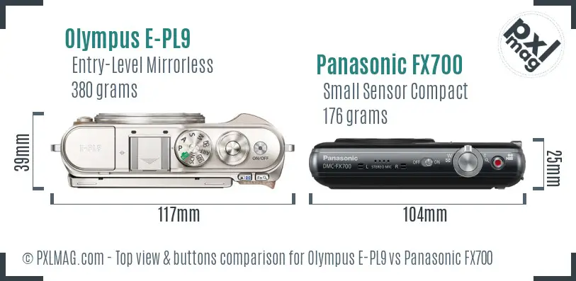 Olympus E-PL9 vs Panasonic FX700 top view buttons comparison