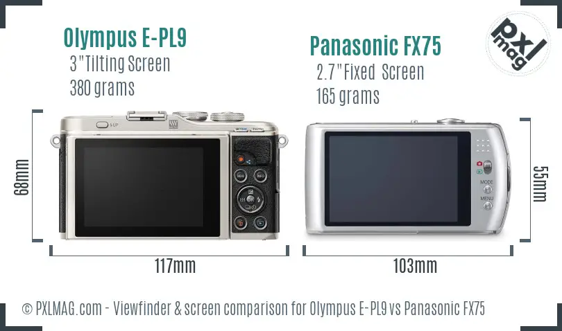 Olympus E-PL9 vs Panasonic FX75 Screen and Viewfinder comparison