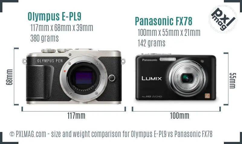 Olympus E-PL9 vs Panasonic FX78 size comparison