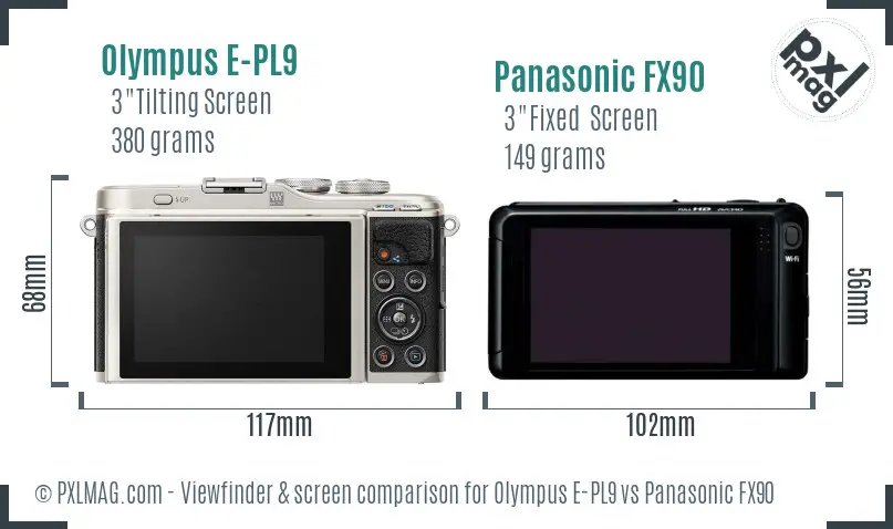 Olympus E-PL9 vs Panasonic FX90 Screen and Viewfinder comparison