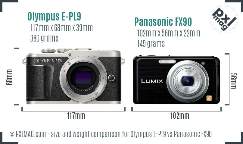 Olympus E-PL9 vs Panasonic FX90 size comparison