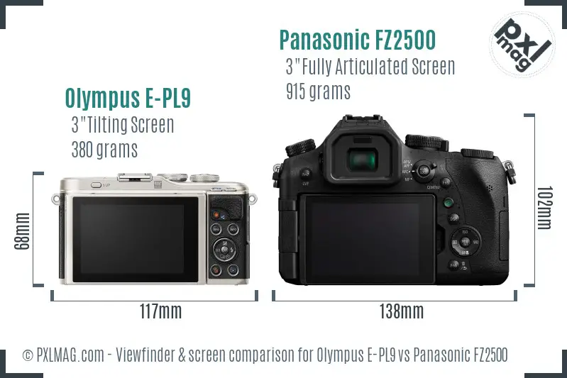 Olympus E-PL9 vs Panasonic FZ2500 Screen and Viewfinder comparison