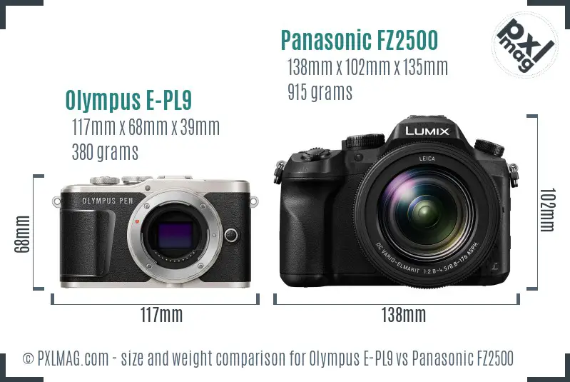 Olympus E-PL9 vs Panasonic FZ2500 size comparison