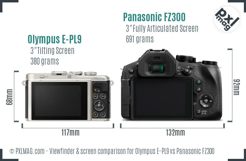 Olympus E-PL9 vs Panasonic FZ300 Screen and Viewfinder comparison