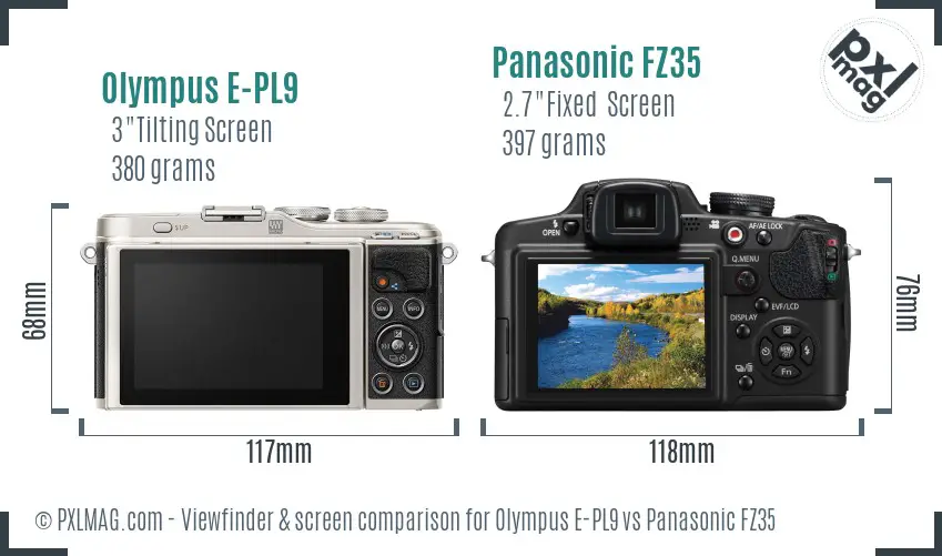 Olympus E-PL9 vs Panasonic FZ35 Screen and Viewfinder comparison