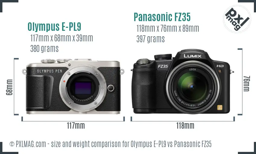 Olympus E-PL9 vs Panasonic FZ35 size comparison