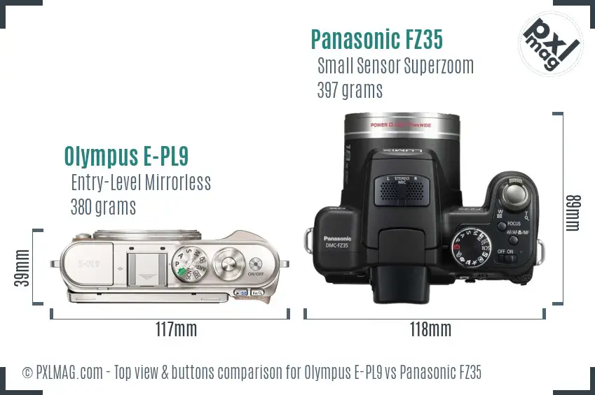 Olympus E-PL9 vs Panasonic FZ35 top view buttons comparison