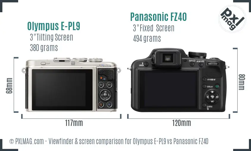 Olympus E-PL9 vs Panasonic FZ40 Screen and Viewfinder comparison