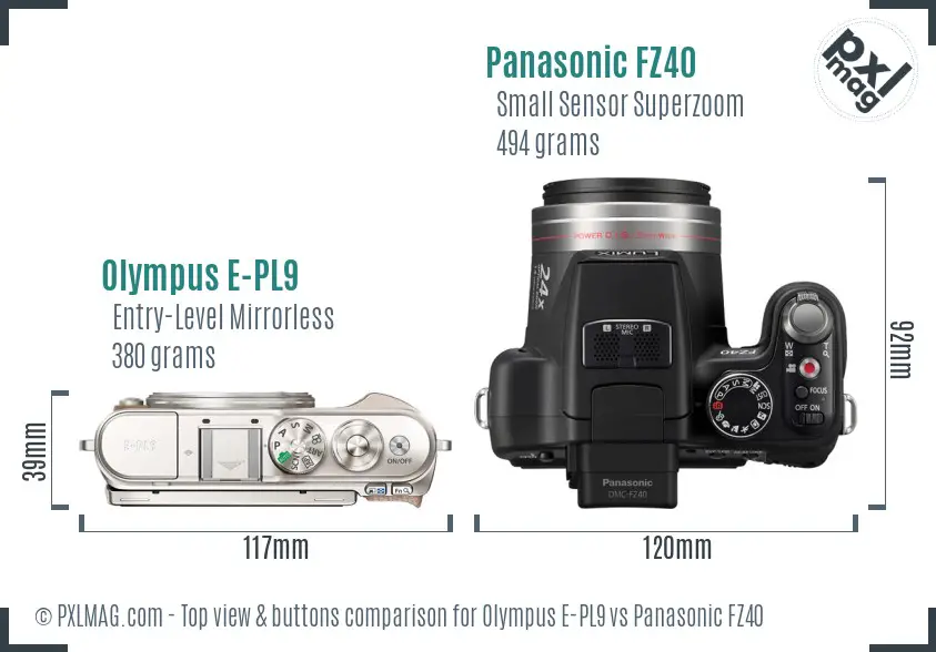 Olympus E-PL9 vs Panasonic FZ40 top view buttons comparison