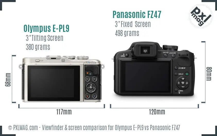 Olympus E-PL9 vs Panasonic FZ47 Screen and Viewfinder comparison