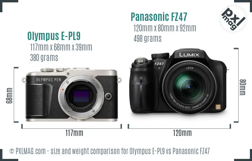 Olympus E-PL9 vs Panasonic FZ47 size comparison