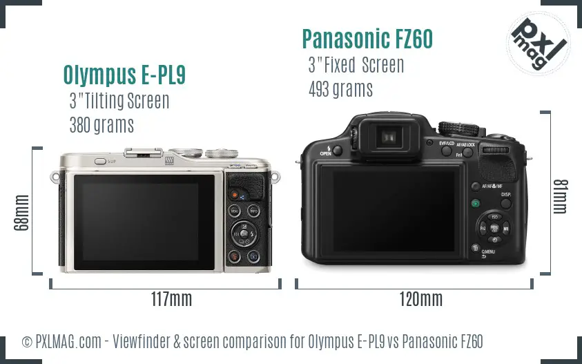 Olympus E-PL9 vs Panasonic FZ60 Screen and Viewfinder comparison