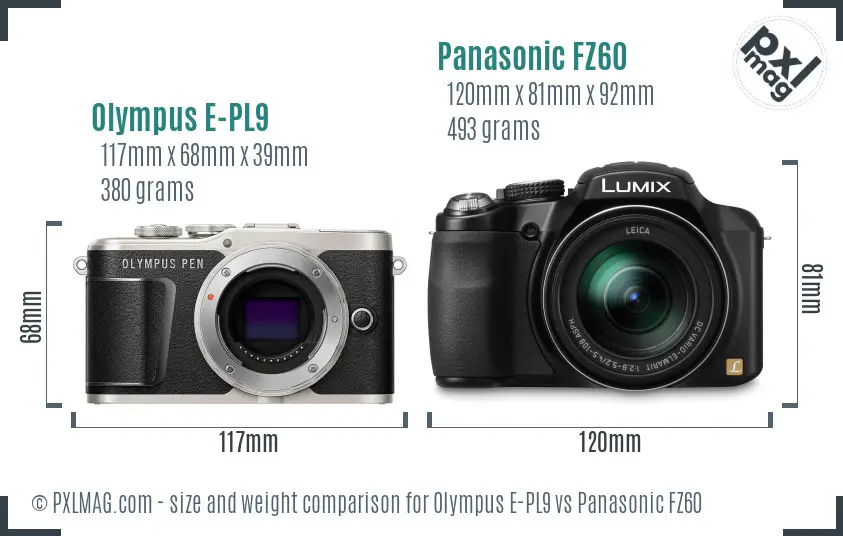Olympus E-PL9 vs Panasonic FZ60 size comparison