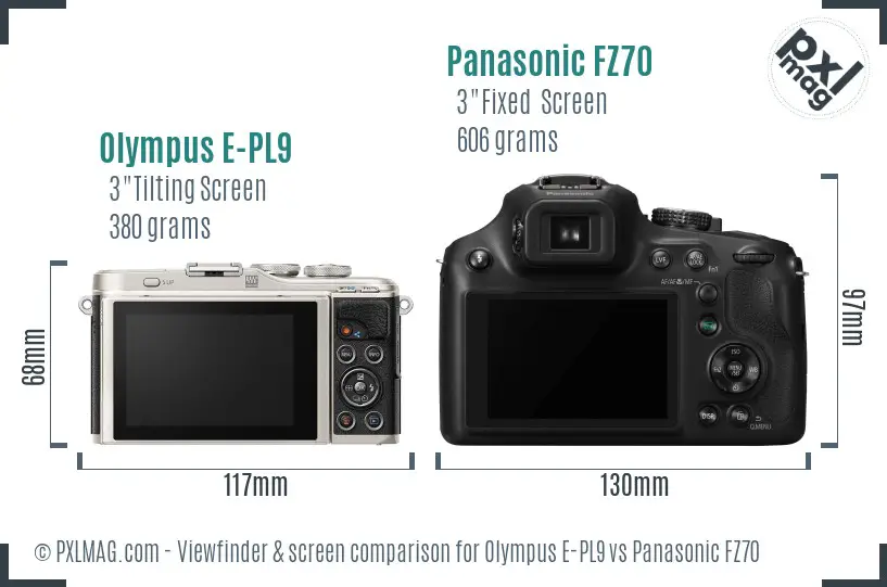 Olympus E-PL9 vs Panasonic FZ70 Screen and Viewfinder comparison