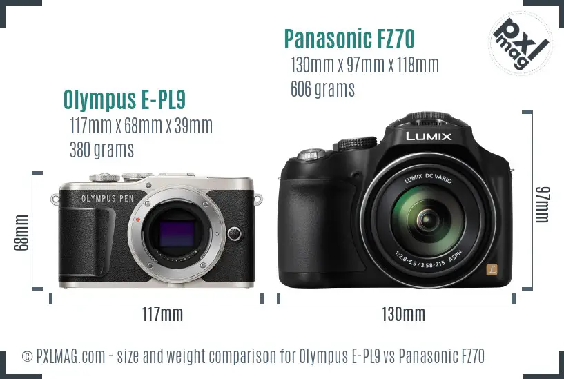 Olympus E-PL9 vs Panasonic FZ70 size comparison