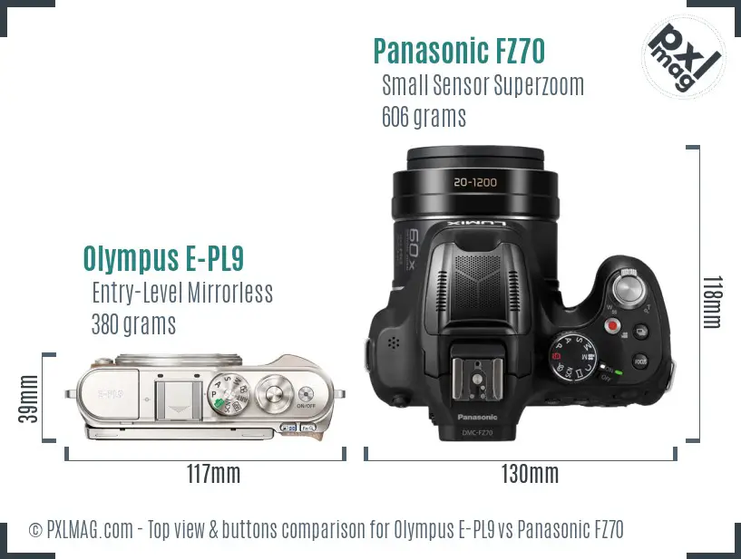 Olympus E-PL9 vs Panasonic FZ70 top view buttons comparison