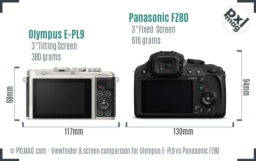 Olympus E-PL9 vs Panasonic FZ80 Screen and Viewfinder comparison