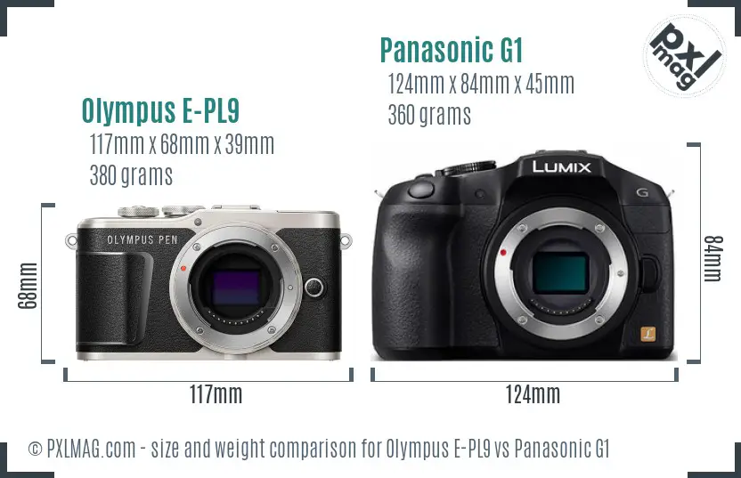 Olympus E-PL9 vs Panasonic G1 size comparison