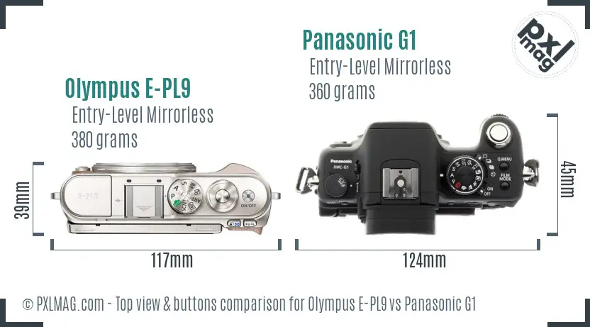 Olympus E-PL9 vs Panasonic G1 top view buttons comparison