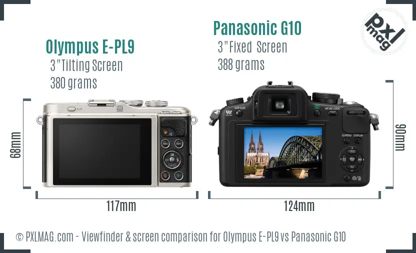 Olympus E-PL9 vs Panasonic G10 Screen and Viewfinder comparison