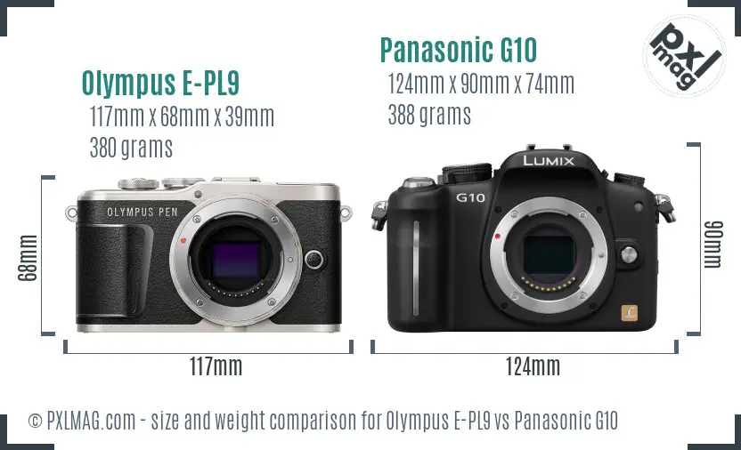 Olympus E-PL9 vs Panasonic G10 size comparison