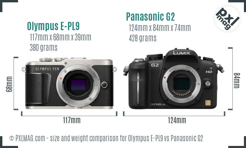 Olympus E-PL9 vs Panasonic G2 size comparison