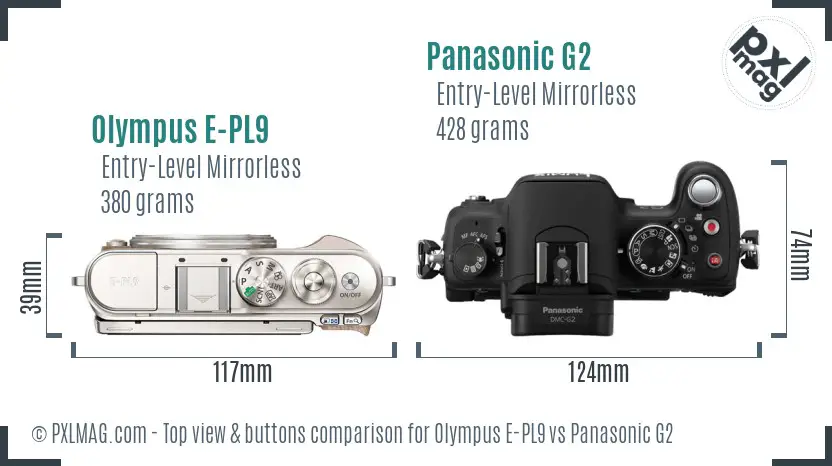 Olympus E-PL9 vs Panasonic G2 top view buttons comparison
