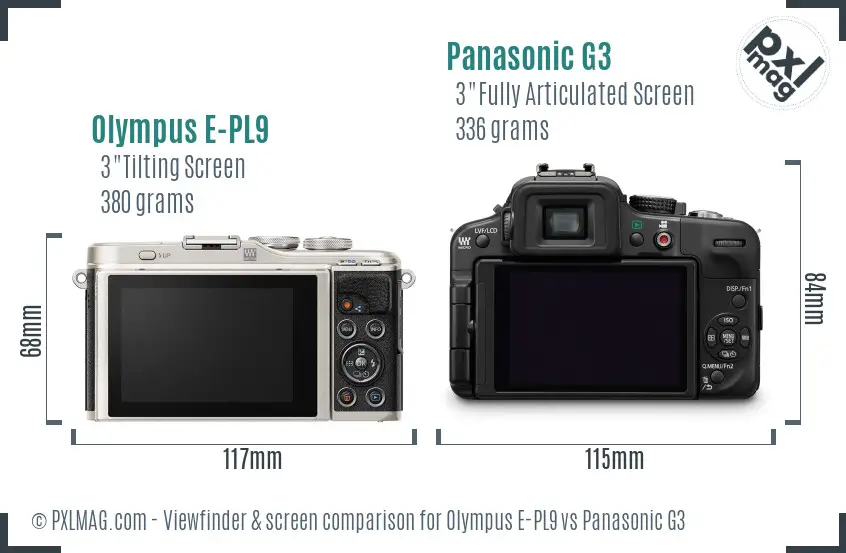 Olympus E-PL9 vs Panasonic G3 Screen and Viewfinder comparison
